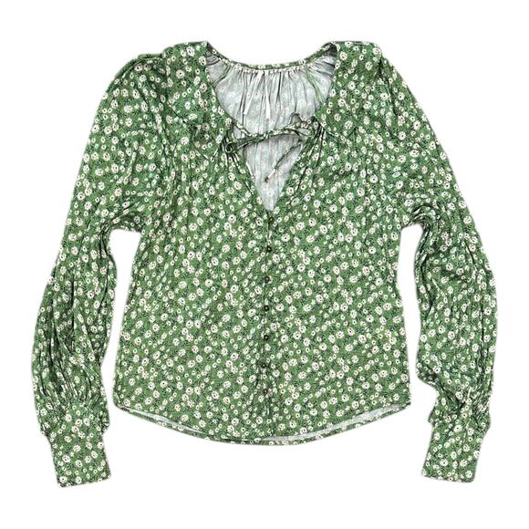 Anthropologie Button-Front Peasant Blouse In Green Motif - Picture 5 of 8